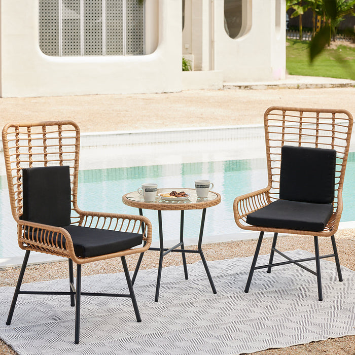 Set Tavolo e 2 Sedie da Giardino in Polyrattan Design Intrecciato da Esterno