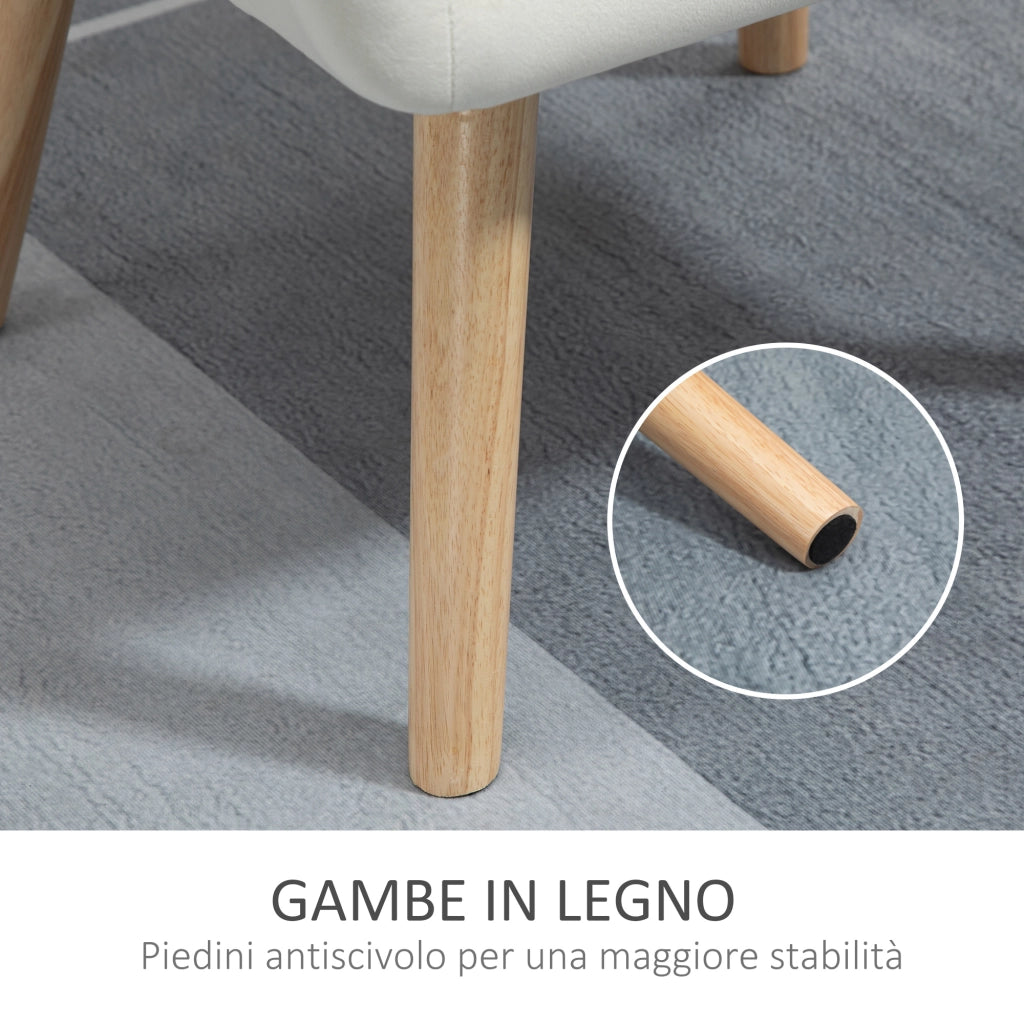 EasyComfort Poltrona Design Scandinava in Legno ed Effetto Velluto Crema, per Soggiorno o Ufficio, 67x61.5x71cm