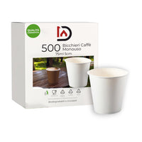 Bicchieri Caffe in Carta 75ml H. 5cm Maxi Scorta 500pz 100% Biodegradabili Bianco