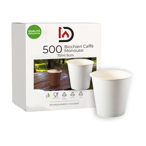Bicchieri Caffe in Carta 75ml H. 5cm Maxi Scorta 500pz 100% Biodegradabili Bianco