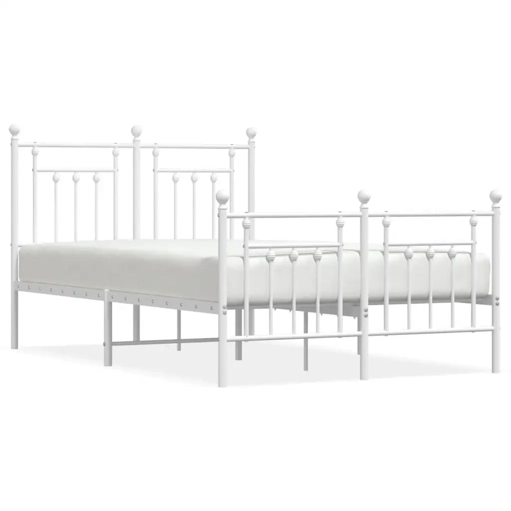 Letto matrimoniale | Letto per adulti | Giroletto con Testiera e Pediera Metallo Bianco 135x190 cm