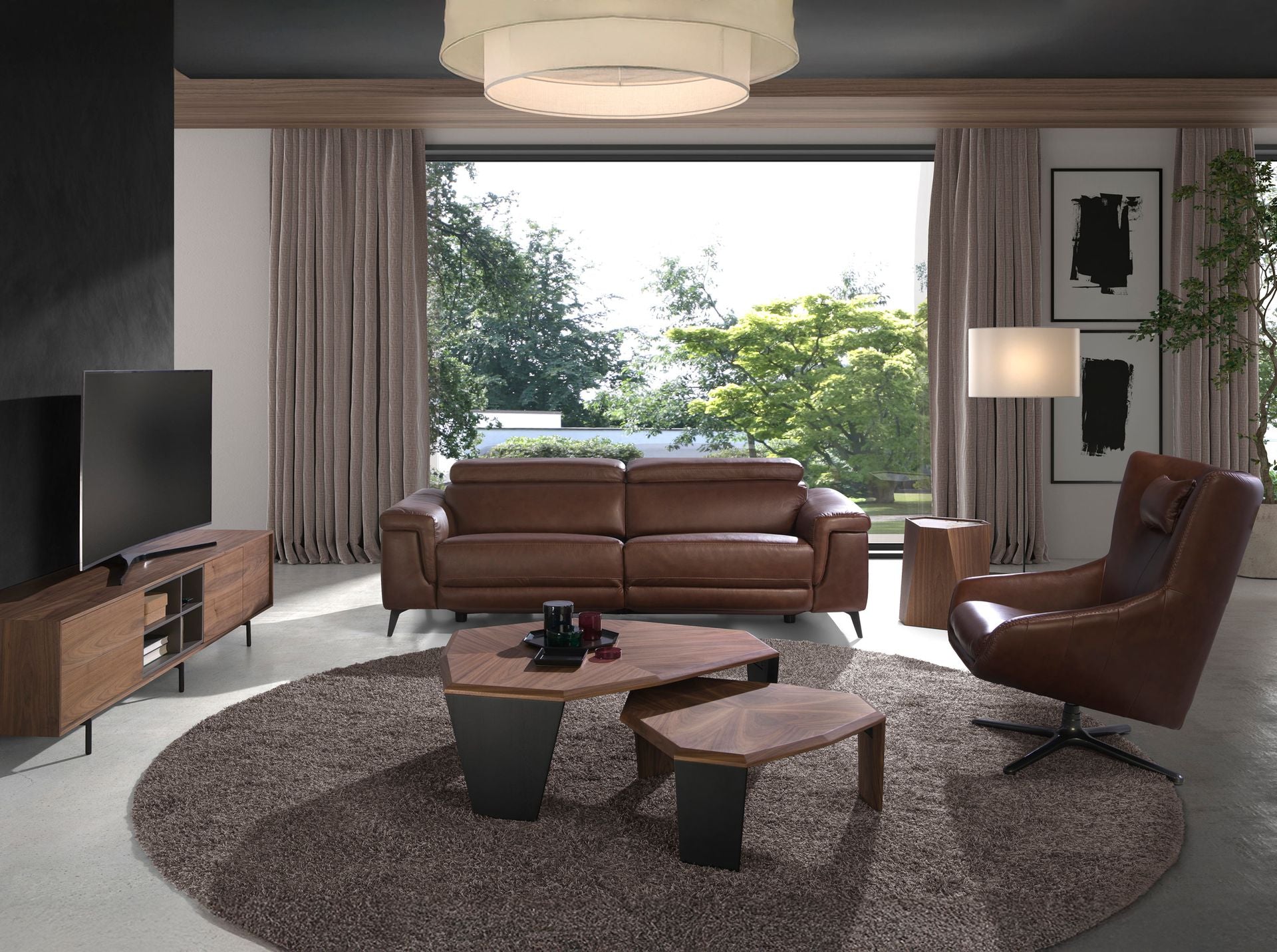 Divano relax a 3 posti in pelle marrone