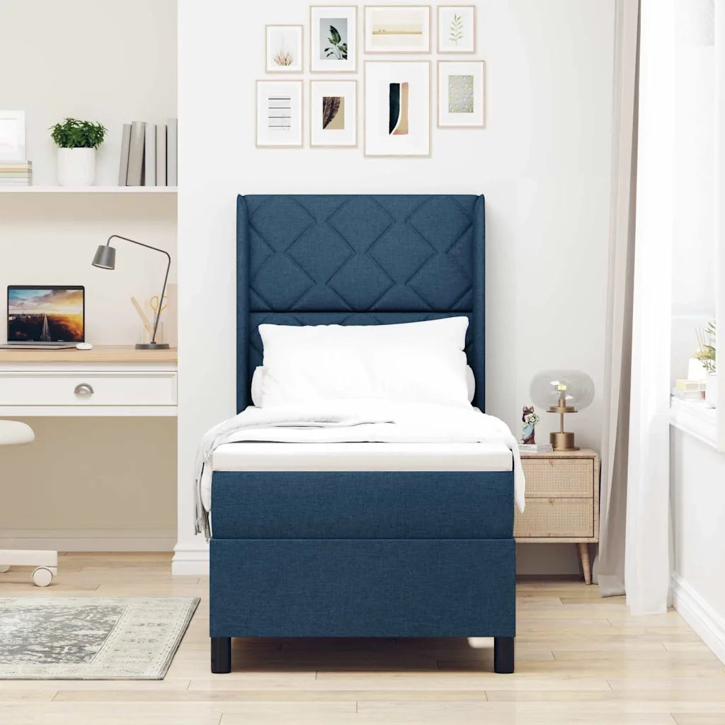 Letto a molle con cuscino con testiera Blu 190 x 90 cm Tessuto 3341685
