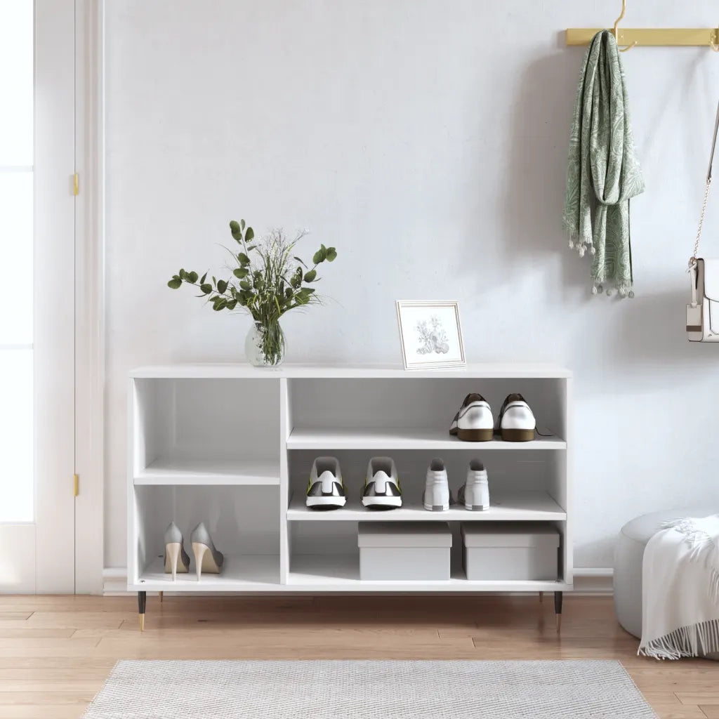 Scarpiera | Mobile per scarpe Bianco Lucido 102x36x60 cm in Legno Multistrato