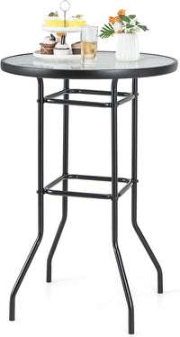Tavolo da Bar per Giardino, Tavolo 97 cm con Piano in Vetro Temperato e Telaio in Metallo, Tavolo da Esterno per Giardino, Balcone, Cortile, Bordo, 68 x 68 x 97 cm
