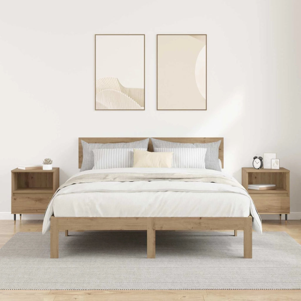 Set di 2 Comodini | Armadio da Notte | Mobiletto da notte Rovere artigianale 40 x 35 x 50 cm