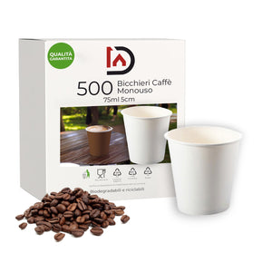 Bicchieri Caffe in Carta 75ml H. 5cm Maxi Scorta 500pz 100% Biodegradabili Bianco