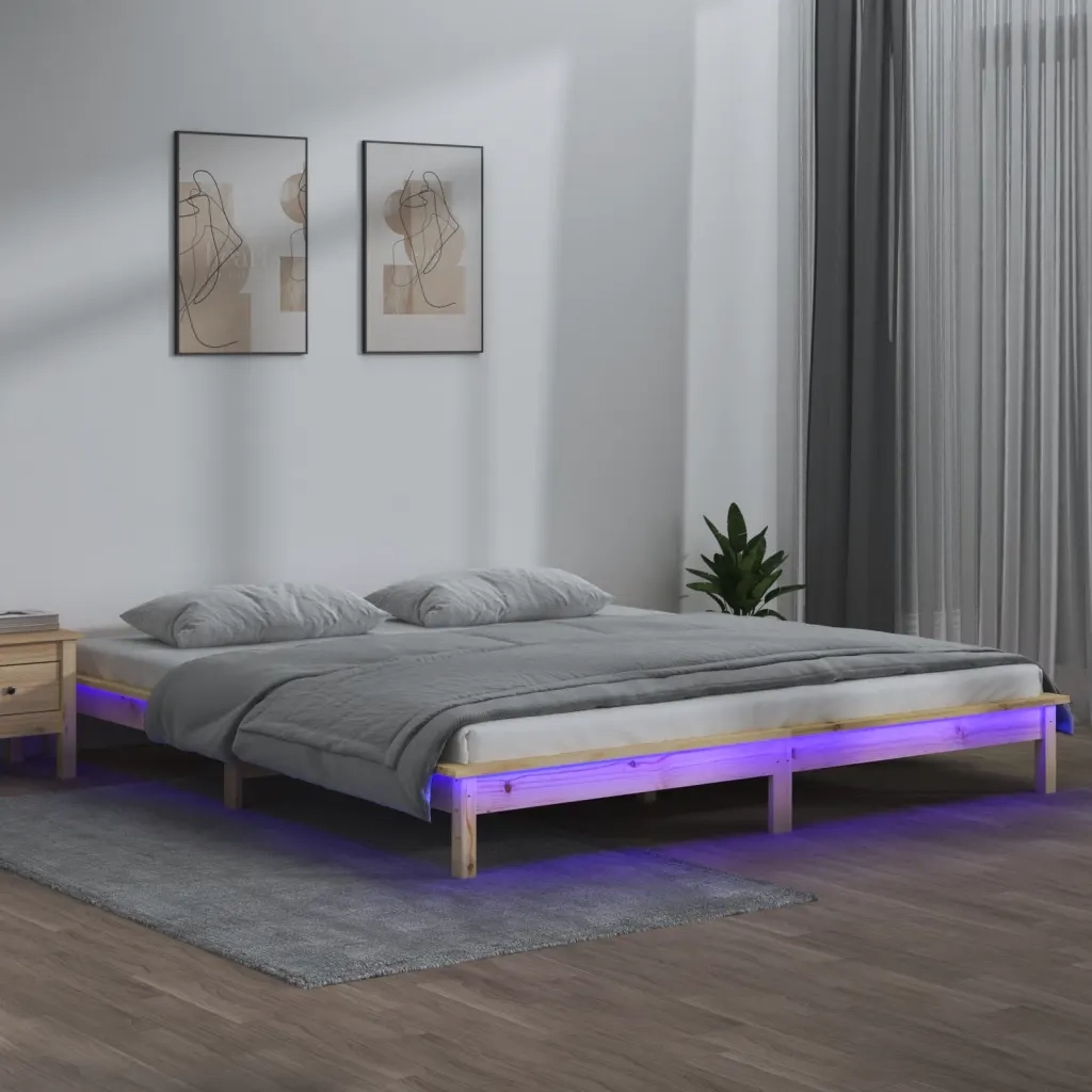 Giroletto con LED-Struttura Letto 140x190 cm in Legno Massello 325394