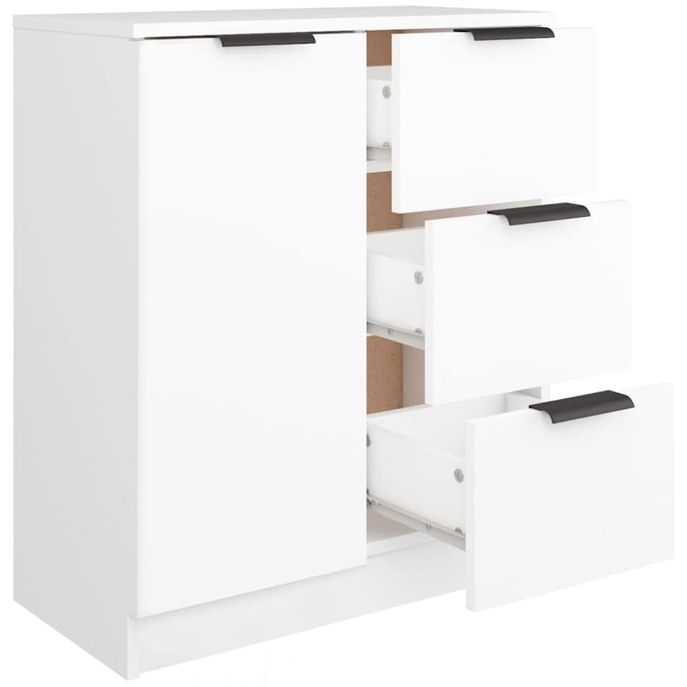 Credenza in Legno Bianco Cassettiera Consolle 1 Anta e 3 Cassetti Salvaspazio