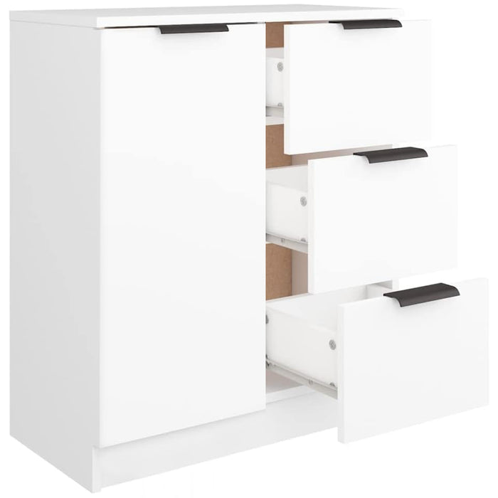 Credenza in Legno Bianco Cassettiera Consolle 1 Anta e 3 Cassetti Salvaspazio