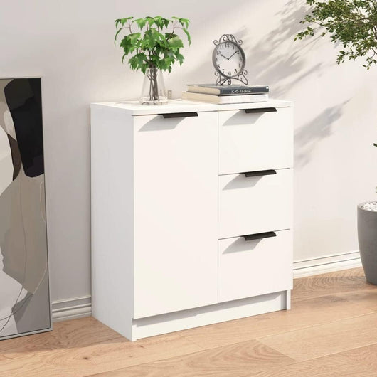 Credenza in Legno Bianco Cassettiera Consolle 1 Anta e 3 Cassetti Salvaspazio