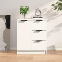 Credenza in Legno Bianco Cassettiera Consolle 1 Anta e 3 Cassetti Salvaspazio