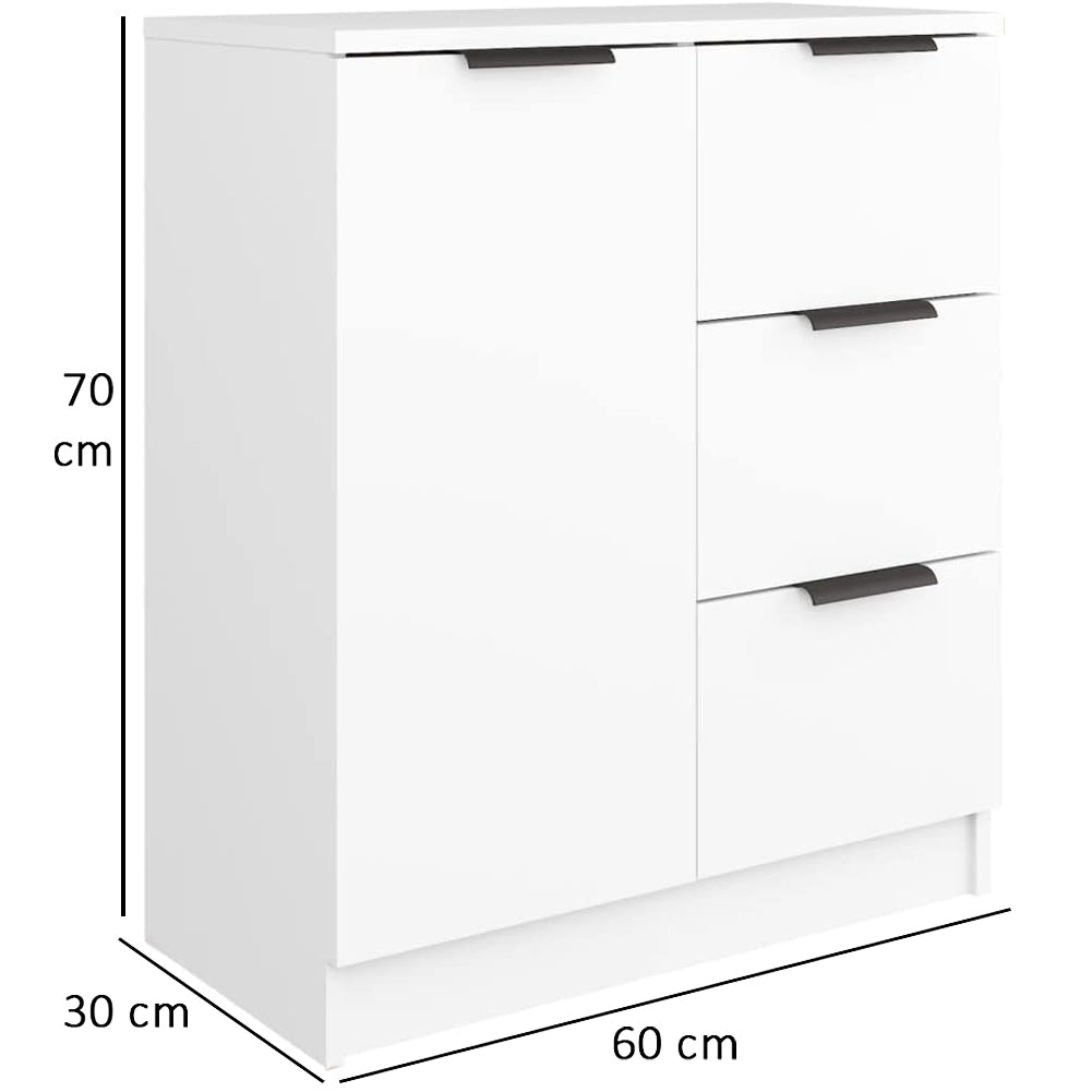 Credenza in Legno Bianco Cassettiera Consolle 1 Anta e 3 Cassetti Salvaspazio