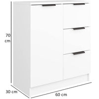 Credenza in Legno Bianco Cassettiera Consolle 1 Anta e 3 Cassetti Salvaspazio