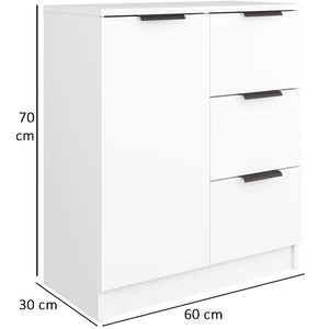 Credenza in Legno Bianco Cassettiera Consolle 1 Anta e 3 Cassetti Salvaspazio
