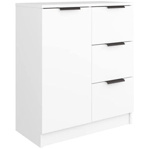 Credenza in Legno Bianco Cassettiera Consolle 1 Anta e 3 Cassetti Salvaspazio
