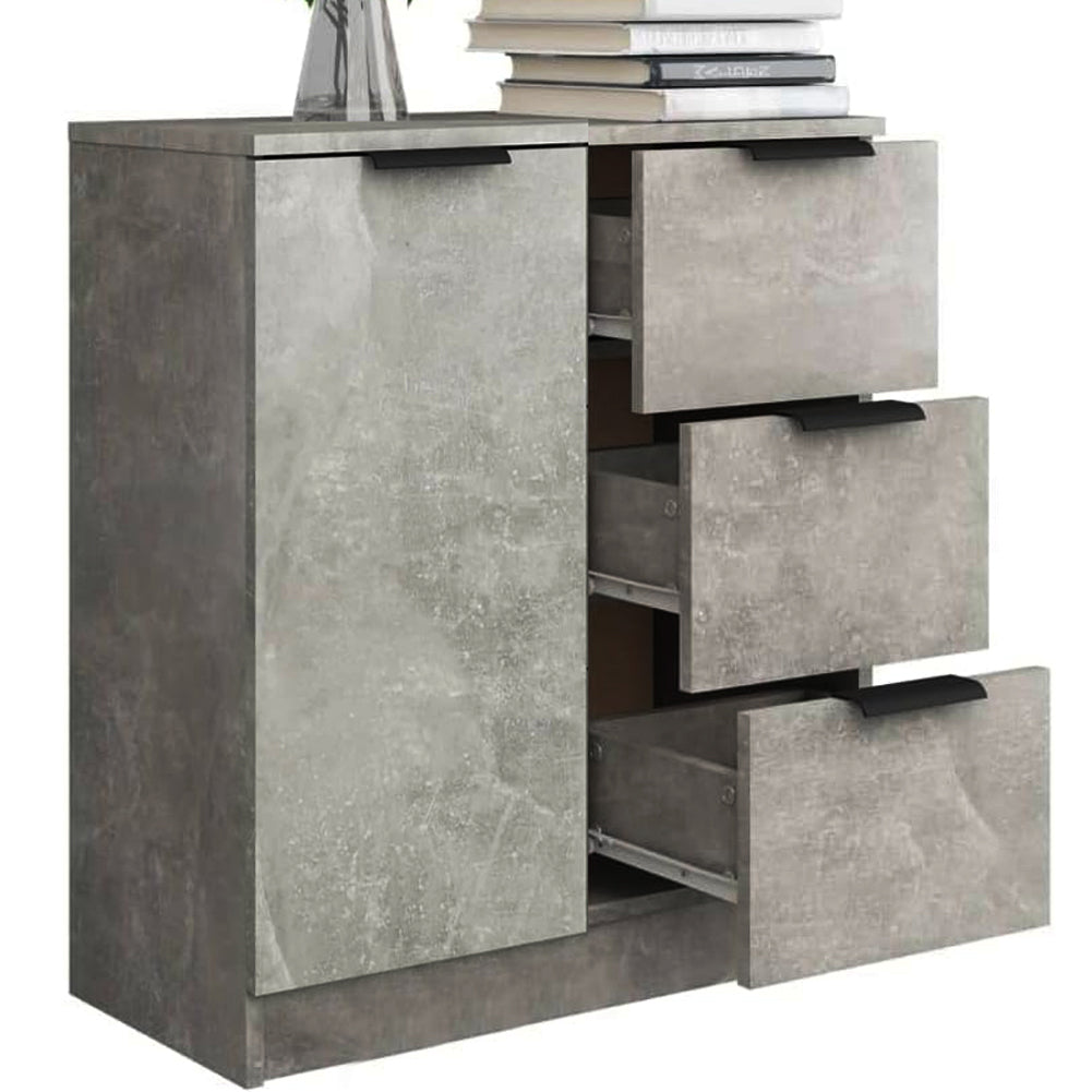 Credenza in Legno Cemento Cassettiera Consolle 1 Anta e 3 Cassetti Salvaspazio