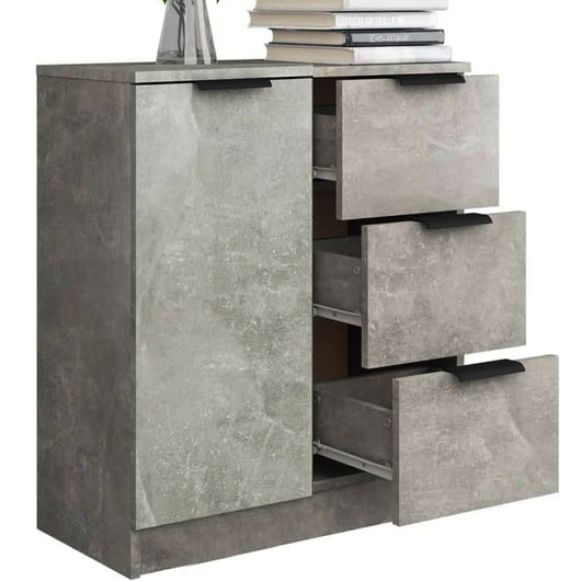 Credenza in Legno Cemento Cassettiera Consolle 1 Anta e 3 Cassetti Salvaspazio