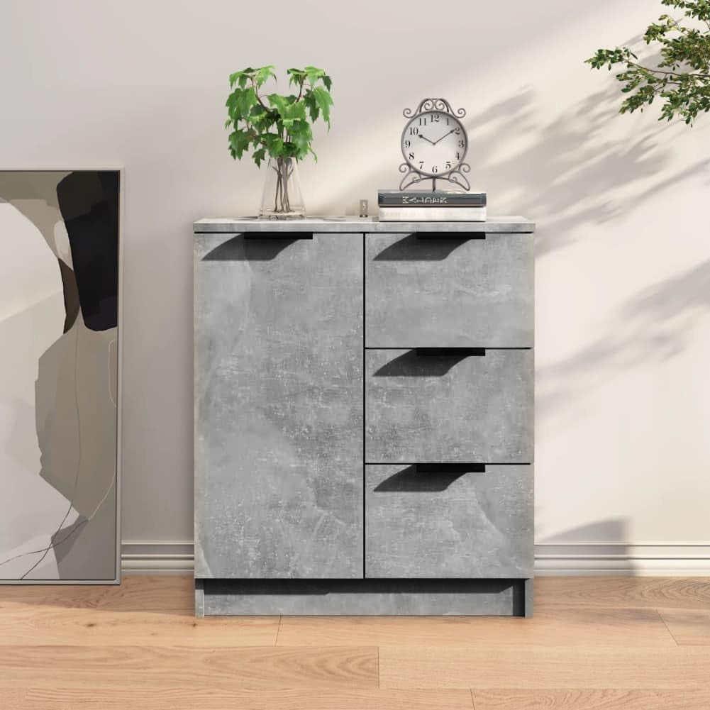 Credenza in Legno Cemento Cassettiera Consolle 1 Anta e 3 Cassetti Salvaspazio