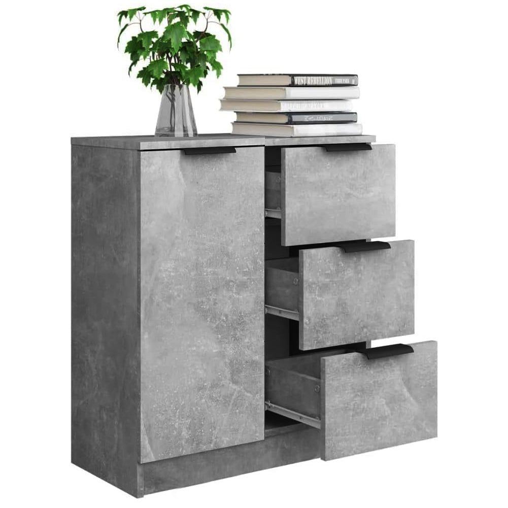 Credenza in Legno Cemento Cassettiera Consolle 1 Anta e 3 Cassetti Salvaspazio