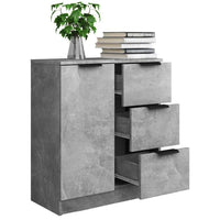 Credenza in Legno Cemento Cassettiera Consolle 1 Anta e 3 Cassetti Salvaspazio