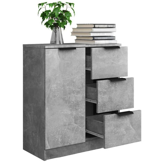 Credenza in Legno Cemento Cassettiera Consolle 1 Anta e 3 Cassetti Salvaspazio