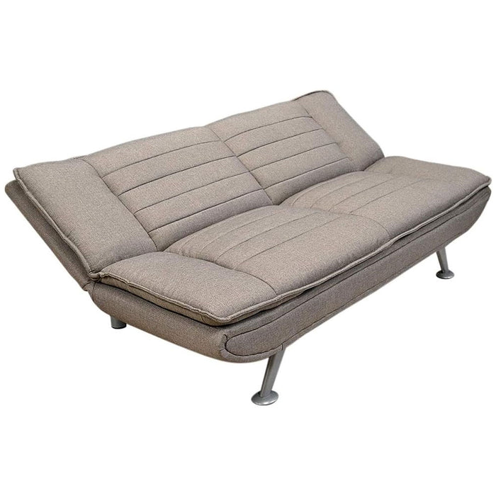 Divano Letto Ginevra Clic Clac 3 Posti Tessuto Imbottito Metallo Cuscini Tortora