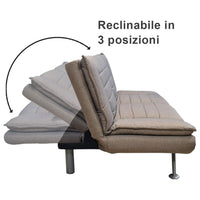 Divano Letto Ginevra Clic Clac 3 Posti Tessuto Imbottito Metallo Cuscini Tortora