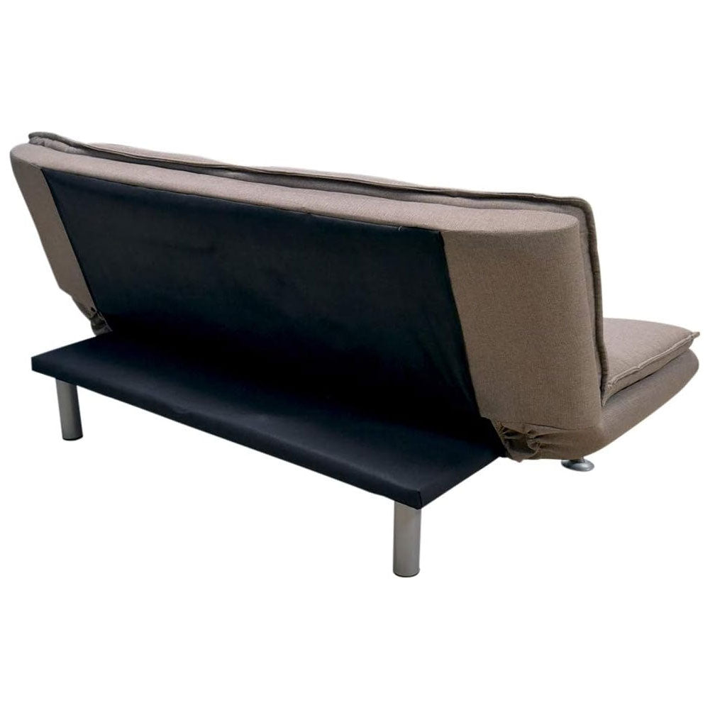 Divano Letto Ginevra Clic Clac 3 Posti Tessuto Imbottito Metallo Cuscini Tortora