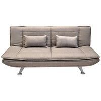 Divano Letto Ginevra Clic Clac 3 Posti Tessuto Imbottito Metallo Cuscini Tortora