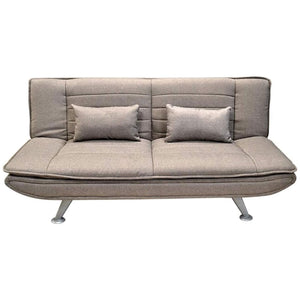 Divano Letto Ginevra Clic Clac 3 Posti Tessuto Imbottito Metallo Cuscini Tortora