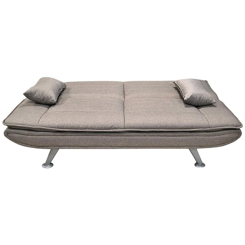 Divano Letto Ginevra Clic Clac 3 Posti Tessuto Imbottito Metallo Cuscini Tortora