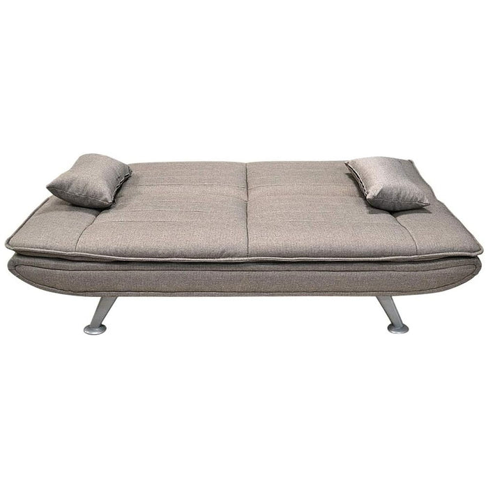 Divano Letto Ginevra Clic Clac 3 Posti Tessuto Imbottito Metallo Cuscini Tortora