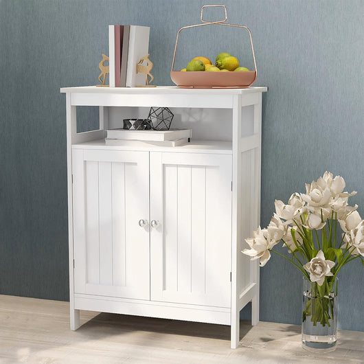 Armadietto da Bagno Soggiorno Autoportante Mobile in Legno da Terra con 2 Ante