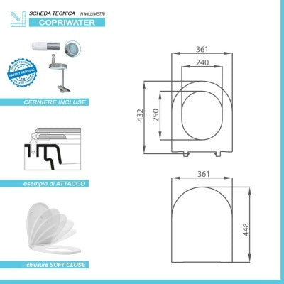 Copriwater originale serie Round slim softclose in termoindurente bianco
