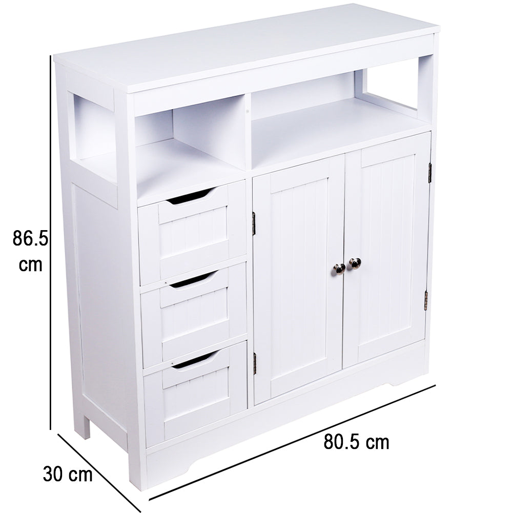 Mobile da Bagno Armadietto da Terra 3 Cassetti e 2 Ante Armadio 80.5x30x86.5cm
