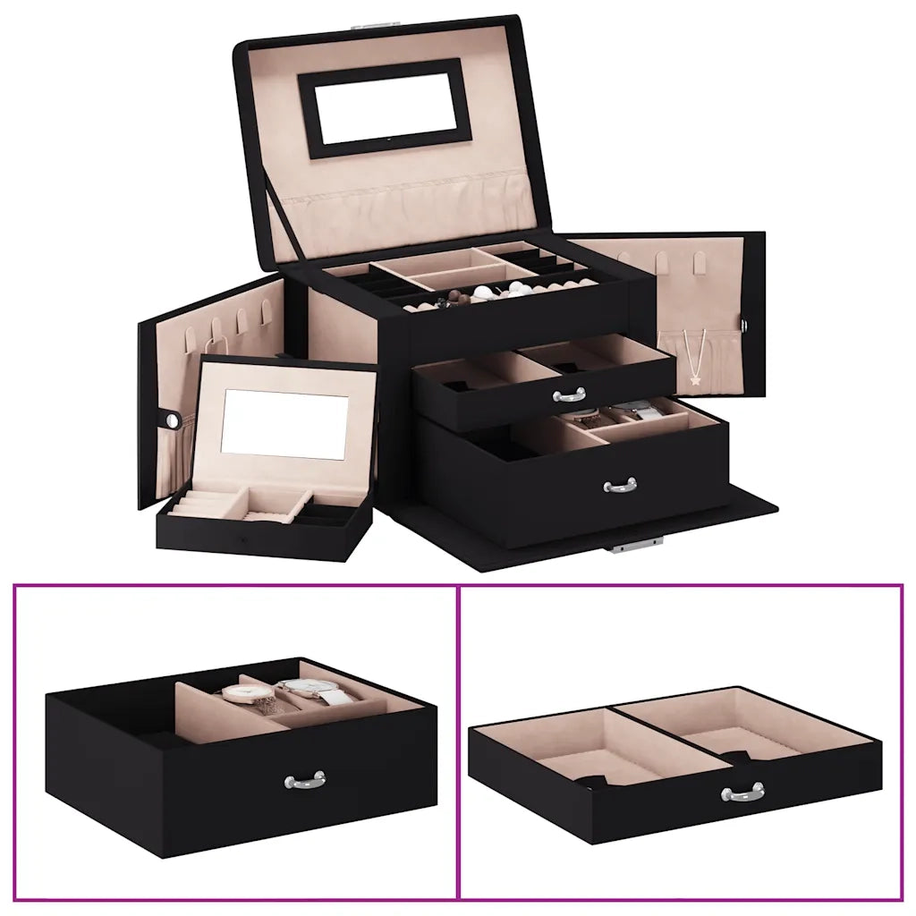 Portagioie a 3 Strati con Specchio Bloccabile Nero 26x18x17,5cm CFW3192193