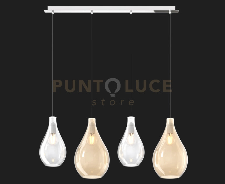 SOSP. CROMO 4 LUCI RETTANGOLARE VETRI (2 PICCOLI (1XAM+1XTR)+2 MEDI (1XAM+1XTR)) 1193CR-S4 RPM-TA