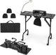 Tavolo per Manicure Pieghevole con Aspiratore Elettrico, Tavolo per Unghie Portatile con Luce LED, Cuscino Poggia Polso Clienti, Borsa e 4 Ruote Bloccabili (Nero)