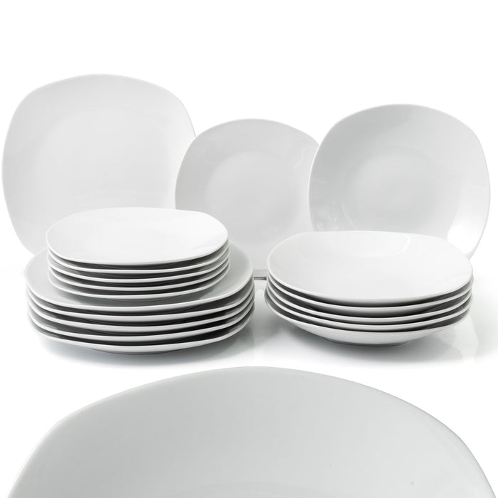 Servizio Piatti 18 pezzi in Porcellana Bianca Squadrati Servizio x 6 Persone