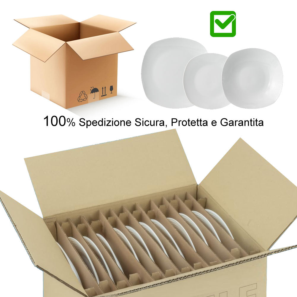 Servizio Piatti 18 pezzi in Porcellana Bianca Squadrati Servizio x 6 Persone