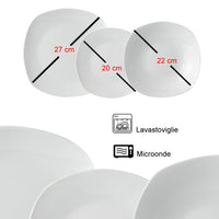 Servizio Piatti 18 pezzi in Porcellana Bianca Squadrati Servizio x 6 Persone