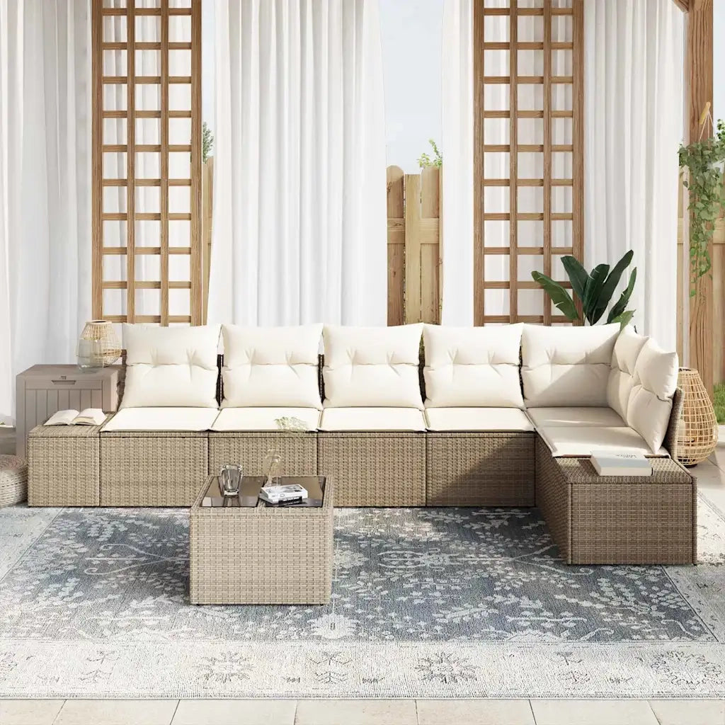 Set Divano da Giardino 7 pcs Beige e Crema polyrattan 3347091