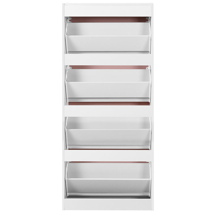 Scarpiera 4 Ante Ripiani Doppia Profondità con Maniglia Rosa e Bianco 63x24x150cm