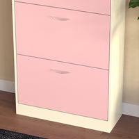 Scarpiera 4 Ante Ripiani Doppia Profondità con Maniglia Rosa e Bianco 63x24x150cm