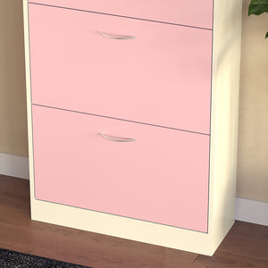 Scarpiera 4 Ante Ripiani Doppia Profondità con Maniglia Rosa e Bianco 63x24x150cm