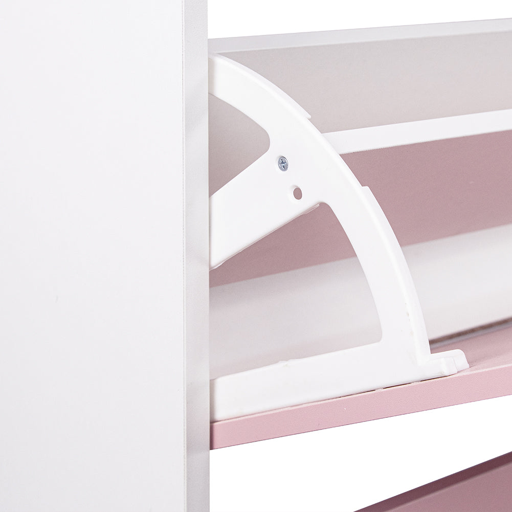 Scarpiera 4 Ante Ripiani Doppia Profondità con Maniglia Rosa e Bianco 63x24x150cm