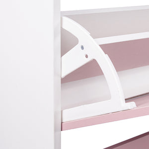 Scarpiera 4 Ante Ripiani Doppia Profondità con Maniglia Rosa e Bianco 63x24x150cm