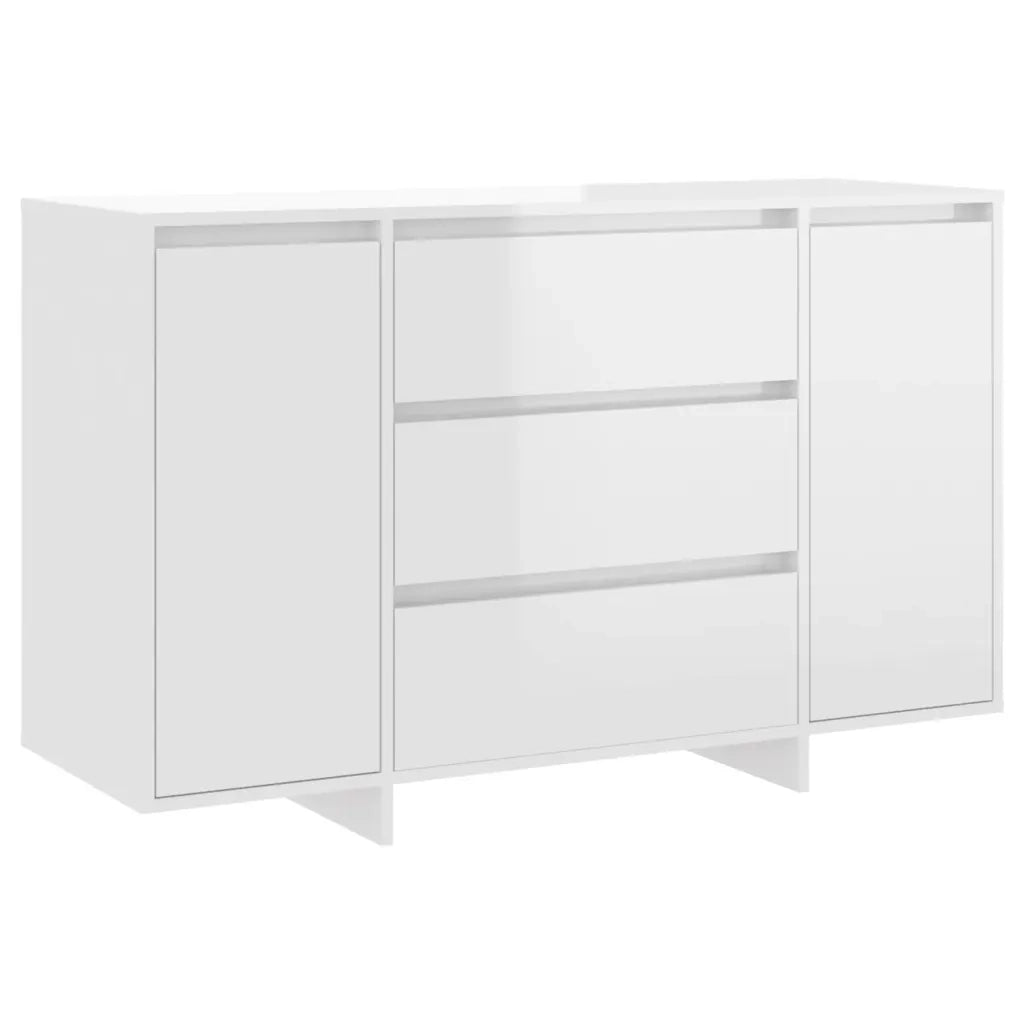 Credenza con 3 Cassetti-Buffet-Armadio da cucina Bianco Lucido 120x41x75cm in Truciolato