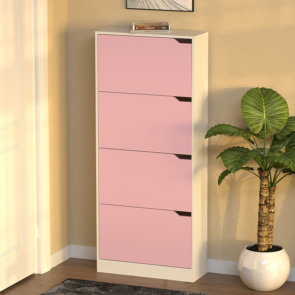 Scarpiera 4 Ante Ripiani Doppia Profondità Porta Scarpe Rosa e Bianco 63x24x150cm